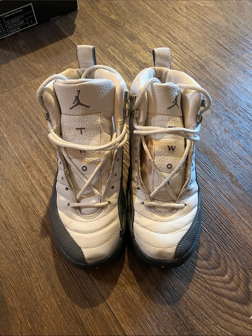 Vintage Jordan 12s White and Gray High-Top Sneakers